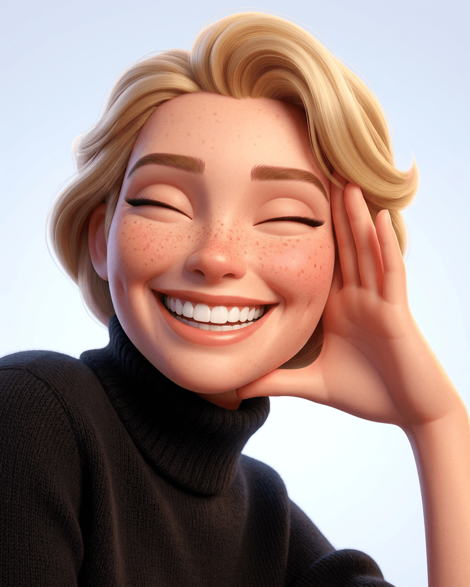 Transform this portrait into a vibrant Pixar-style 3D cartoon character. Exaggerate facial features slightly for a fun, animated look. Bright, saturated colors, smooth cel-shaded skin, large expressive eyes, soft studio lighting, clean background with subtle gradient.